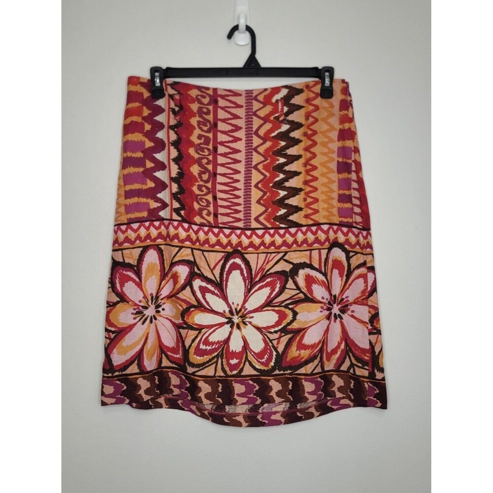 Nine & Company orange pink linen blend flower print mixed print skirt size 14
